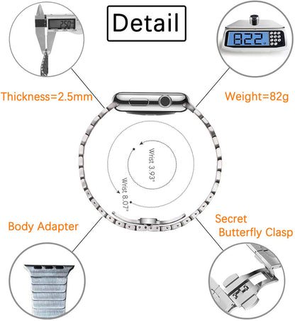 MaKTech Stainless Steel Metal Link Bracelet Band for Apple Watch 10/9/Ultra 2/SE/8/7[2024]