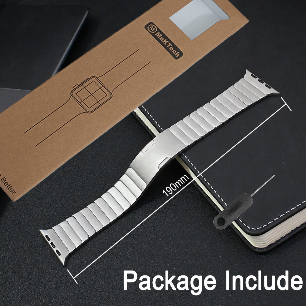 MaKTech Titanium Watch Bracelet Band,Light-Weight Metal Rounded Corner Link Strap with Embedded Buckle,for Apple Watch 10/9/Ultra 2/SE/8/7[2024]